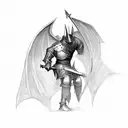 A black and grey sketch of a medieval knight battling a dragon tattoo design idea