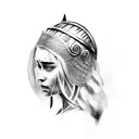 A realistic portrait of a Game of Thrones character wearing a Viking helmet tattoo design idea