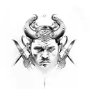 A realistic portrait of a Game of Thrones character wearing a Viking helmet tattoo design idea