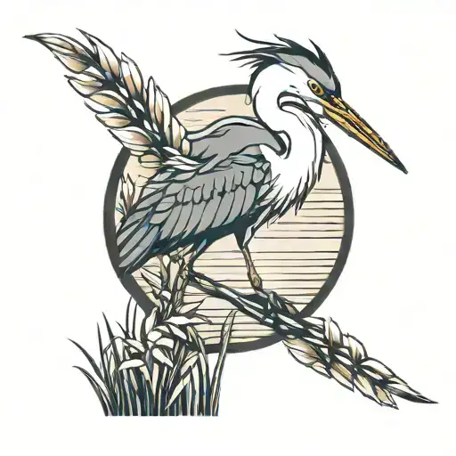 heron among some reeds standing tall tattoo design idea