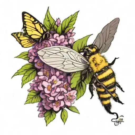 donkey lilac tree bee butterfly   tattoo design idea