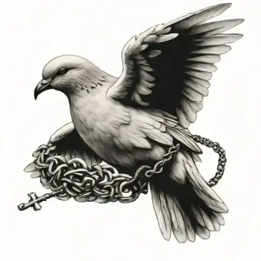 big dove holding a necklace with a cross  tattoo design idea