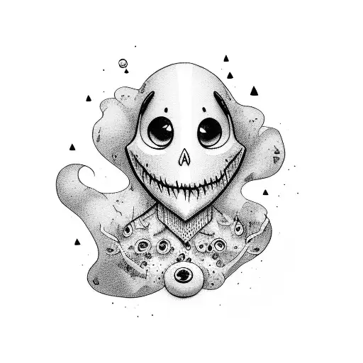 sad cartoon ghosts with crossed out eyes tattoo design idea
