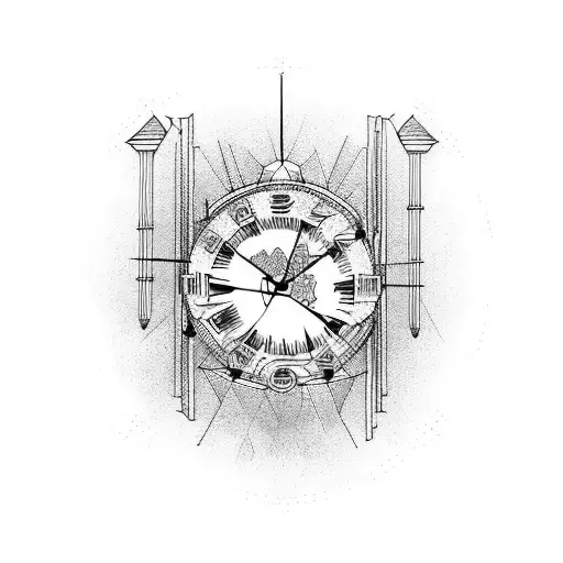 clock burning tattoo design idea