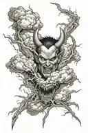 devil heaven cloud lightning tattoo design idea