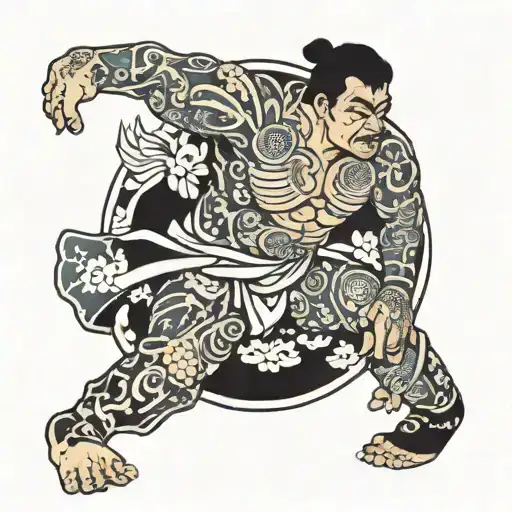 A traditional Japanese full-back tattoo featuring a mix of sports imagery like rugby and sumo wrestling, combined with classic Japanese patterns and designs tattoo design idea