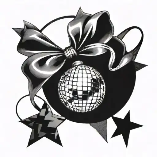 mirrorball and bow tattoo design idea