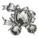 mirrorball and bow tattoo design idea