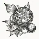 mirrorball and bow tattoo design idea