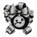 mirrorball and bow tattoo design idea
