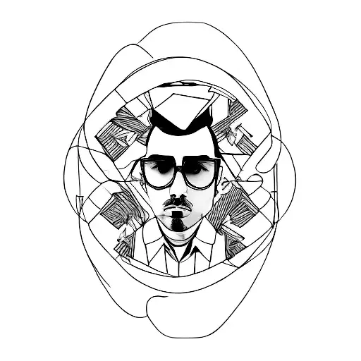 A creative composition of Neşet Ertaş's portrait blended with a drug-related element, reflecting your admiration for the artist and your edgy interests. tattoo design idea
