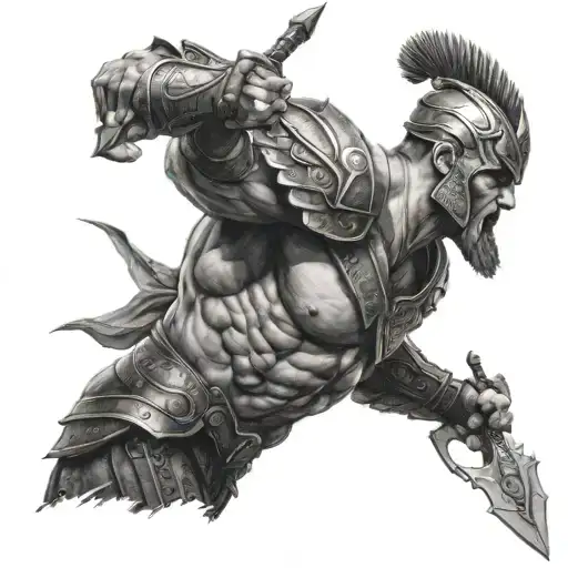 Ares god of war with sword facing downwards placed tattoo design idea