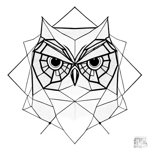 geometrical head of owl tattoo design idea