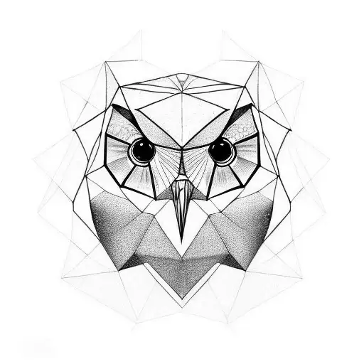 geometrical head of owl tattoo design idea