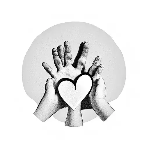 Hands of three children with heart and dumbbells tattoo design idea