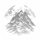 An exquisite mountain range like the swiss alps above an open book, with images of the sorting hat from harry potter, dragons, swords, a moon, stars, and magical stuff tattoo design idea