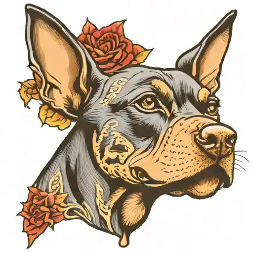 traditional Doberman barking dog but make it a French bulldog tattoo design idea