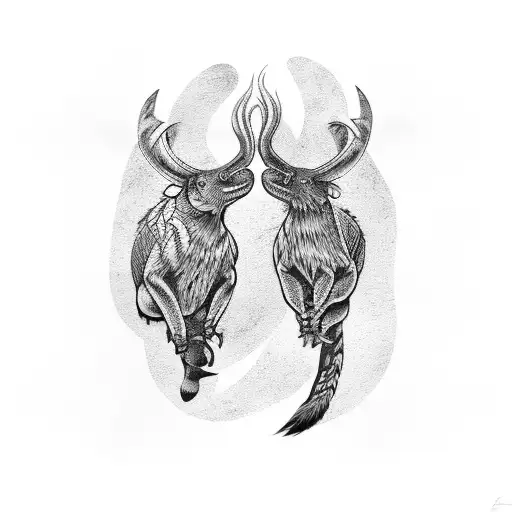 A fierce wrestling match between two animal-inspired wrestlers tattoo design idea