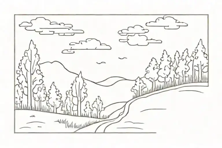 Dirt Road with Aspen Trees and clouds floating tattoo design idea