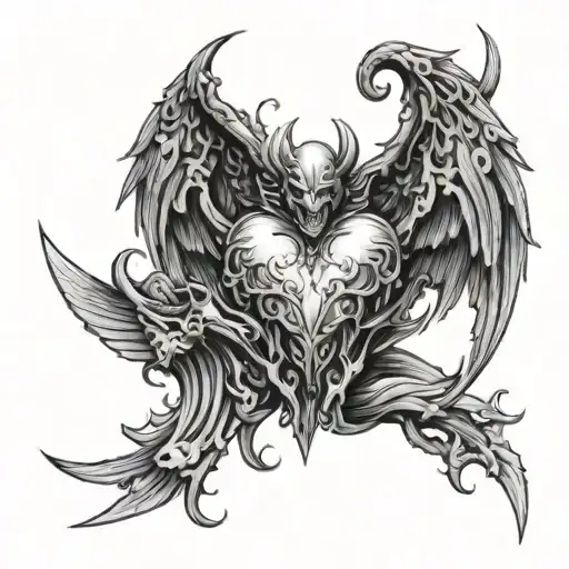 heart demon wings tattoo design idea