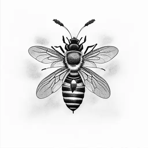 A black and grey realistic tattoo of a honeybee collecting nectar from a blooming strawberry flower tattoo design idea