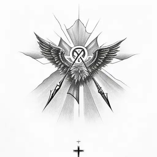 christian cross with devil wings tattoo design idea