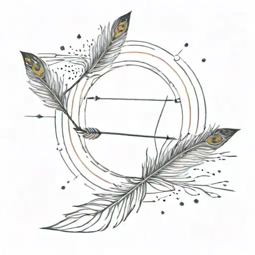 A single arrow extending from a central sun, with peacock feathers subtly integrated at the end  tattoo design idea