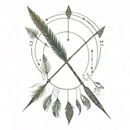 Sunburst Arrow: A single arrow extending from a central sunburst, with peacock feathers subtly integrated at the head  tattoo design idea