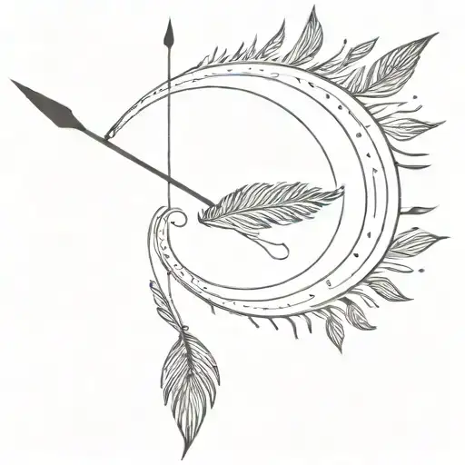 Sunburst Arrow: A single arrow extending from a central sunburst, with peacock feathers subtly integrated at the end  tattoo design idea