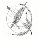 Sunburst Arrow: A single arrow extending from a central sunburst, with peacock feathers subtly integrated at the head  tattoo design idea