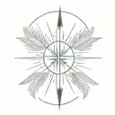 Sunburst Arrow: A single arrow extending from a central sunburst, with peacock feathers subtly integrated at the head  tattoo design idea