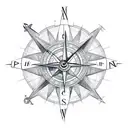 clock or compass with wings and in background some geometric design to match tattoo design idea