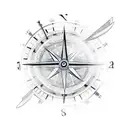 clock or compass with wings and in background some geometric design to match tattoo design idea