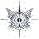 clock or compass with wings and in background some geometric design to match tattoo design idea