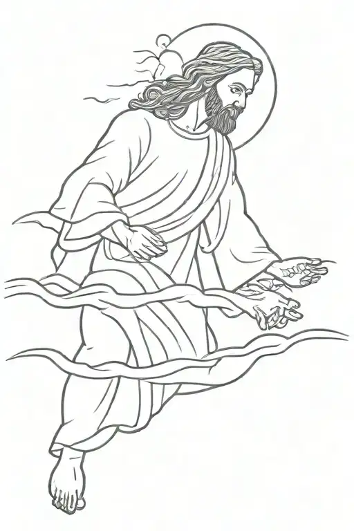 jesus walks on water saves peter from drowning by grabbing his hand tattoo design idea
