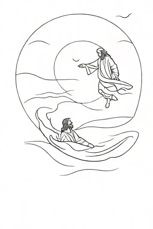 jesus walks on water saves peter from drowning tattoo design idea