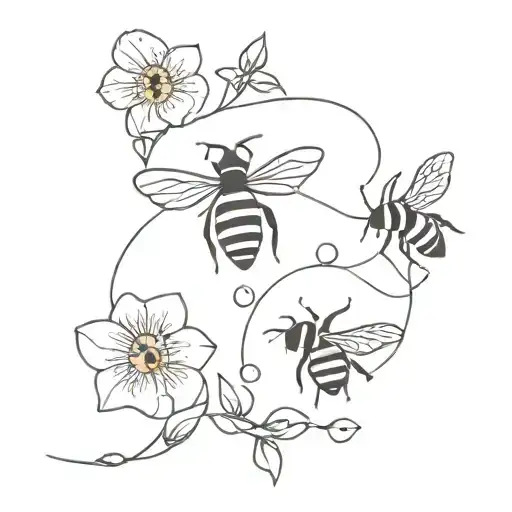 bees and flowers surrounding tattoo design idea