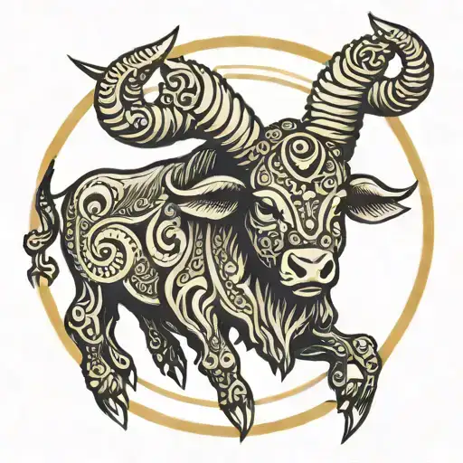 Golden-horned bull in the circle of the kalovrat tattoo design idea