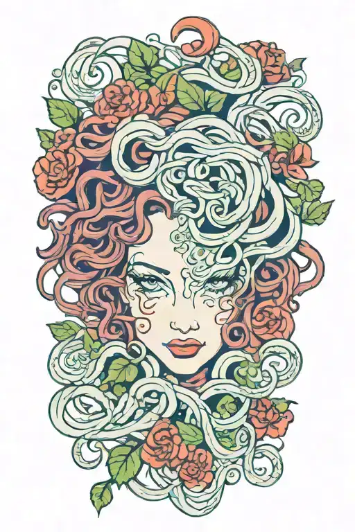 medusa surrounded by blooming vines growing tattoo design idea