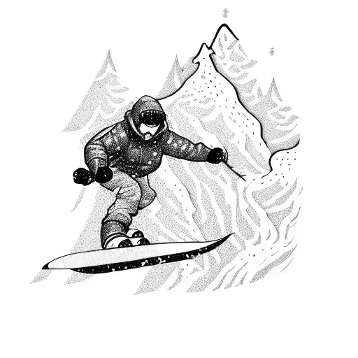Snowboarder carving down a mountain with a coffee cup in hand tattoo design idea