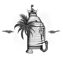 liberty bell with palm tree growing out the crack and scorpion with horoscope  tattoo design idea
