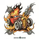 hot rod flames and sun rays  tattoo design idea