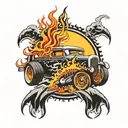 hot rod flames and sun rays  tattoo design idea
