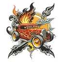 hot rod flames and sun rays  tattoo design idea