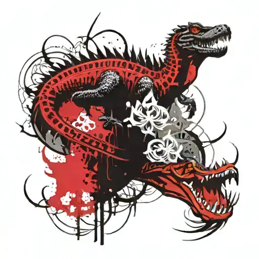 alligators, dinosaurs, and spider lillies tattoo design idea
