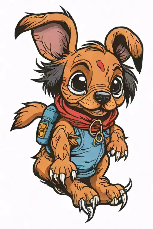 stitch holding a red golden retriever puppy tattoo design idea