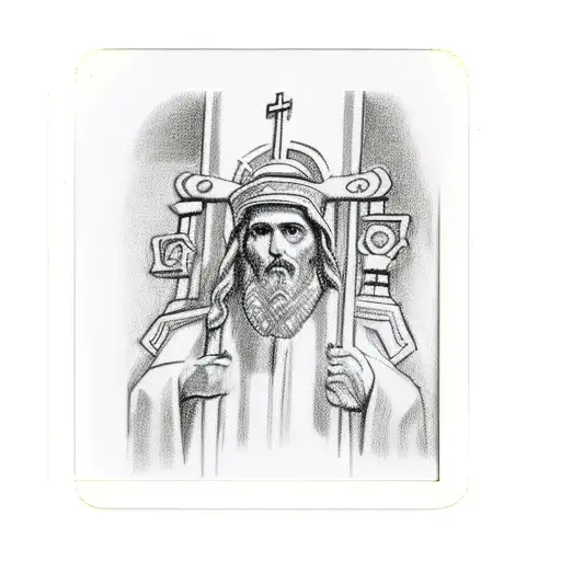 polaroid pictures of biblical events including triple cross tattoo design idea