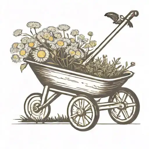 wheelbarrow with dandelion on top tattoo design idea