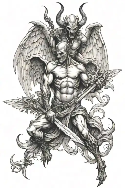 Devil killing angel tattoo design idea