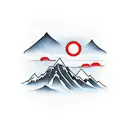 Cardinal points with palm trees, mountain, sun and beach tattoo design idea